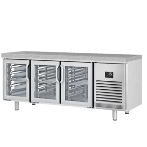 Pekařský chladící stůl PREMIUM PLUS - 2185x800mm - 3 skleněná dvířka a žulová pracovní deska