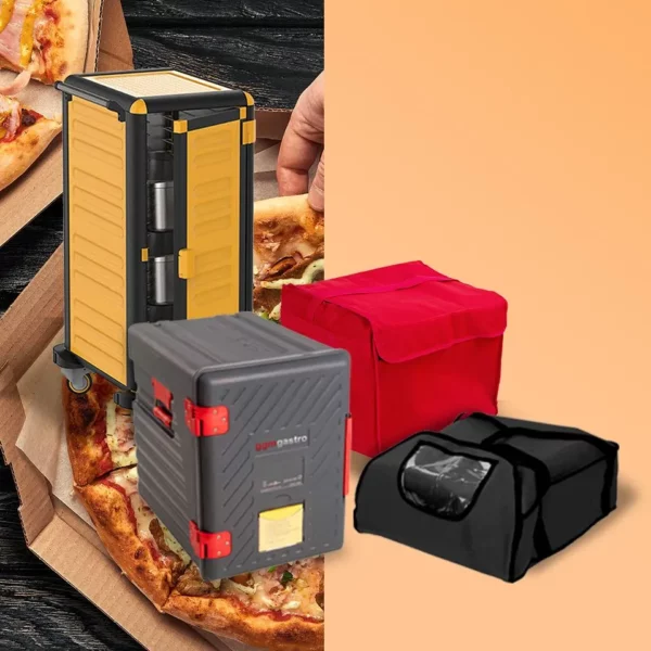 (5 kusů) taška na pizzu / izolovaná taška - na 8 krabic na pizzu 37x37cm - červená - Image 4