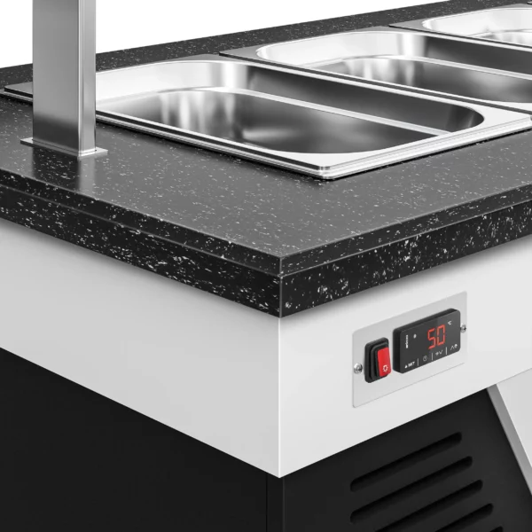 Bufetová vitrína topná - s Bain Marie & kolečky - 1600mm - pro 4x GN 1/1 - Image 6