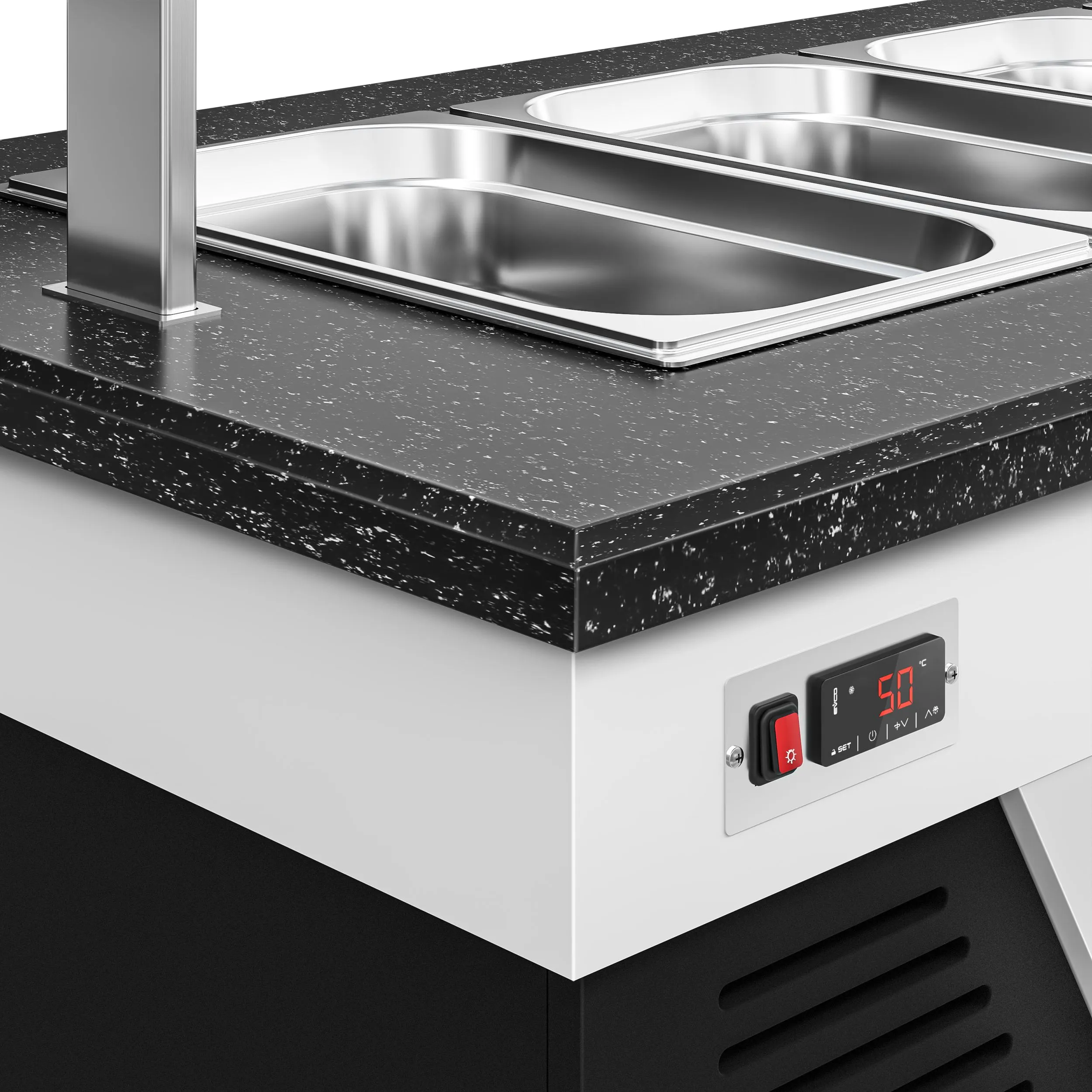 Bufetová vitrína topná - s Bain Marie & kolečky - 1600mm - pro 4x GN 1/1 - Obrázek 6