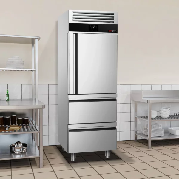 Chladnička PREMIUM - GN 2/1 - 700 litrů - s 1 nerezovými polovičními dveřmi a 2 zásuvkami - Image 3