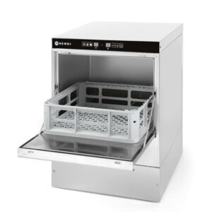 Myčka nádobí na sklo 40 x 40 – elektromechanické ovládání, HENDI, s dávkovačem mycího prostředku a odtokovým čerpadlem, 230V/2800W, 472x566x(H)705mm