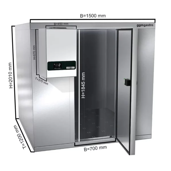 Chladírna z nerezavějící oceli - 1500 x 1200 mm - 2,6 m3 - chladící jednotka