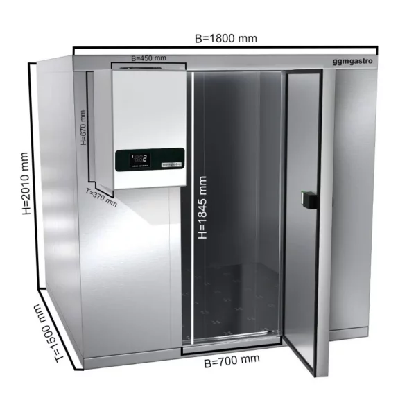 Chladící místnost z nerezavějící oceli - 1800 x 1500 mm - 4,06 m3- chladící jednotka
