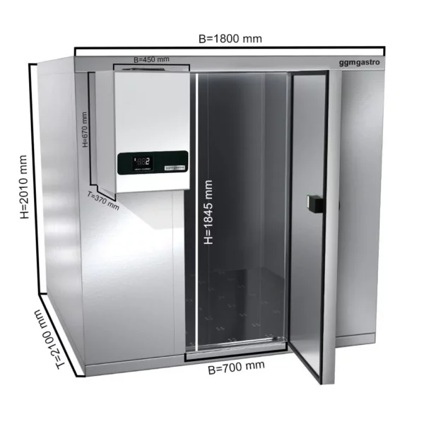 Chladírna z nerezavějící oceli - 1800 x 2100 mm - 5,88 m3- chladící jednotka