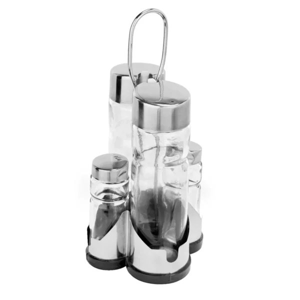 Cruet - 4 kusy ve stojanu - s octem a olejem, solí a pepřem - Image 4