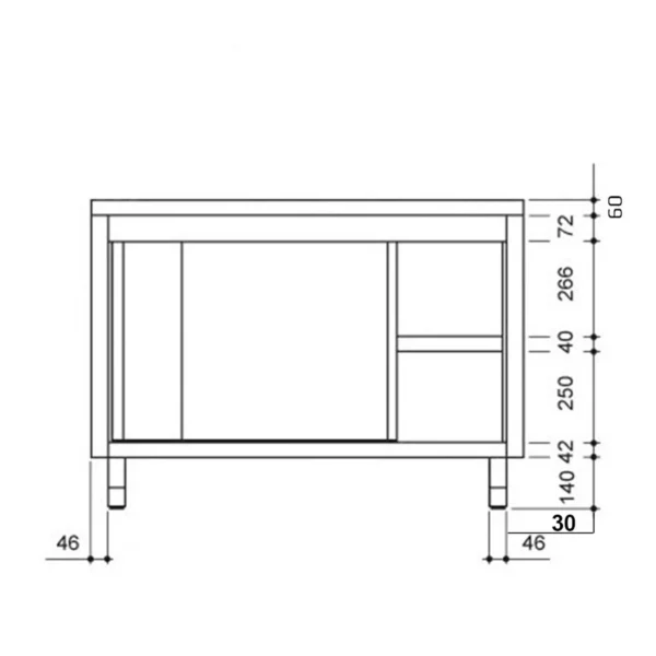 Nerezová pracovní skříň PREMIUM - 1000x800mm - s posuvnými dveřmi bez podstavce - Image 2