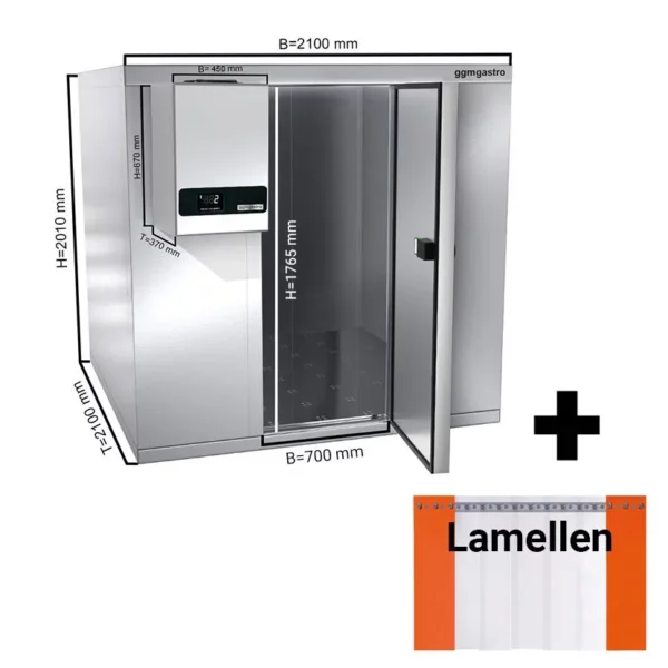 Mrazící buňka z nerezavějící oceli - 2100 x 2100 mm - 6,12 m3 - včetně mrazící jednotky a lamel