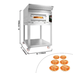 Plynová kamna na pizzu - 6x 34cm - manuální - včetně digestoře, základního rámu a soupravy kol