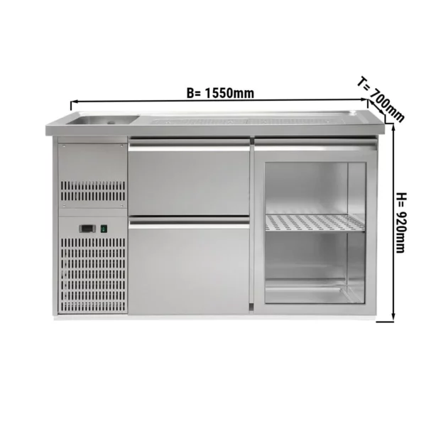 Pivní bar PREMIUM PLUS - 1550x700mm - 1 skleněná dvířka a 2 zásuvky
