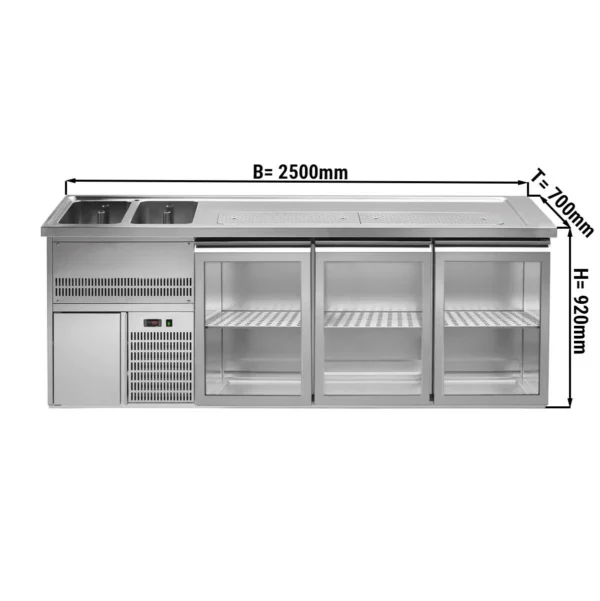 Pivní bar PREMIUM PLUS - 2500x700mm - 3 skleněná dvířka