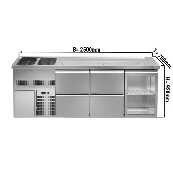 Pivní bar PREMIUM PLUS - 2500 x 700 mm - 1 dvířka a 4 zásuvky