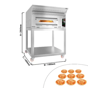 Plynová kamna na pizzu - 9x 34 cm - manuální - včetně digestoře, základního rámu a soupravy kol