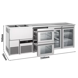 Pivní bar PREMIUM - 2500x700mm - 2 skleněná dvířka a 2 skleněné zásuvky