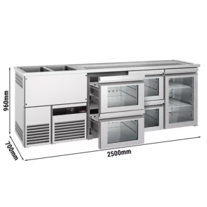 Pivní bar PREMIUM - 2500x700mm - 1 skleněná dvířka a 4 skleněné zásuvky