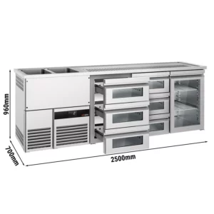 Pivní bar PREMIUM - 2500x700mm - 1 skleněná dvířka a 6 skleněných zásuvek