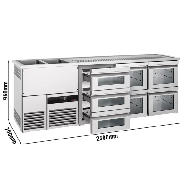 Pivní bar PREMIUM - 2500x700mm - 7 skleněných zásuvek