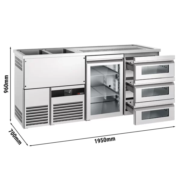 Pivní bar PREMIUM - 1950x700mm - 1 skleněná dvířka a 3 skleněné zásuvky