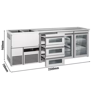 Pivní bar PREMIUM- 2500x700mm - 2 skleněná dvířka a 3 skleněné zásuvky