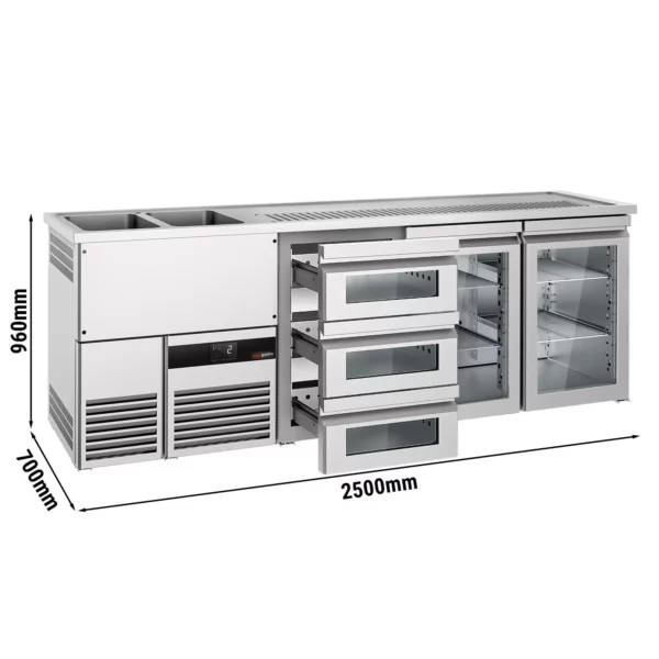 Pivní bar PREMIUM- 2500x700mm - 2 skleněná dvířka a 3 skleněné zásuvky