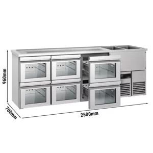 Pivní bar PREMIUM - 2500x700mm - 6 skleněných zásuvek