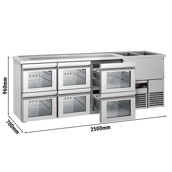 Pivní bar PREMIUM - 2500x700mm - 6 skleněných zásuvek