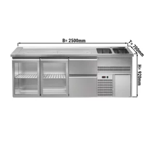 Pivní pult PREMIUM PLUS - 2500x700mm - 2 skleněná dvířka a 2 zásuvky