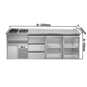 Pivní pult PREMIUM PLUS - 2500x700mm - 2 skleněná dvířka a 3 zásuvky