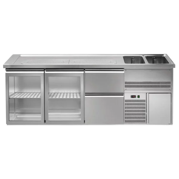 Pivní pult PREMIUM PLUS - 2500x700mm - 2 skleněná dvířka a 2 zásuvky - Image 3