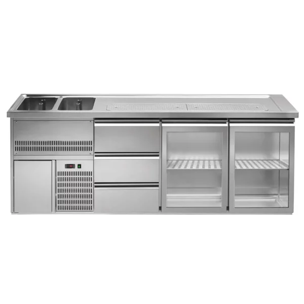 Pivní pult PREMIUM PLUS - 2500x700mm - 2 skleněná dvířka a 3 zásuvky - Image 3