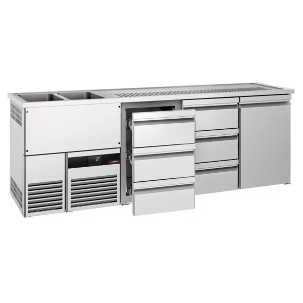 Chladící pult na nápoje PREMIUM – 2500 x 700 mm – 1 dvířka a 6 zásuvek - Image 2