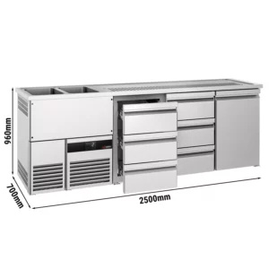 Chladící pult na nápoje PREMIUM – 2500 x 700 mm – 1 dvířka a 6 zásuvek