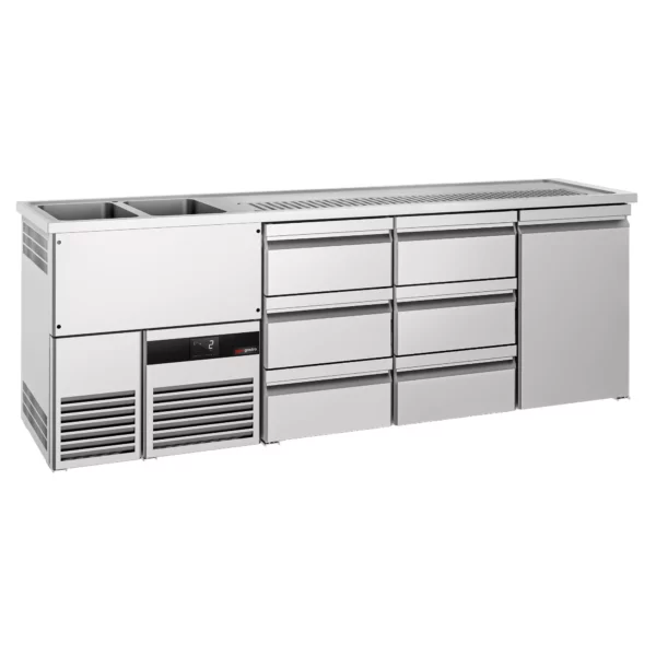 Chladící pult na nápoje PREMIUM – 2500 x 700 mm – 1 dvířka a 6 zásuvek - Image 4