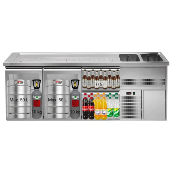 Pivní pult PREMIUM PLUS - 2500x700mm - 2 skleněná dvířka a 2 zásuvky - Image 4
