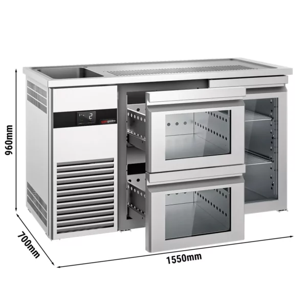 Pivní bar PREMIUM - 1550x700mm - 1 skleněná dvířka a 2 skleněné zásuvky