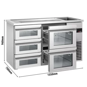 Pivní bar PREMIUM - 1550x700mm - 5 skleněných zásuvek