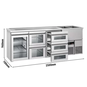 Pivní bar PREMIUM - 2500x700mm - 1 skleněná dvířka a 5 skleněných zásuvek