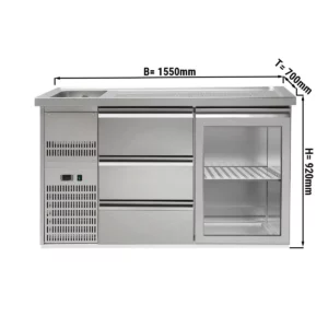 Pivní bar PREMIUM PLUS - 1550x700mm - 1 skleněná dvířka a 3 zásuvky