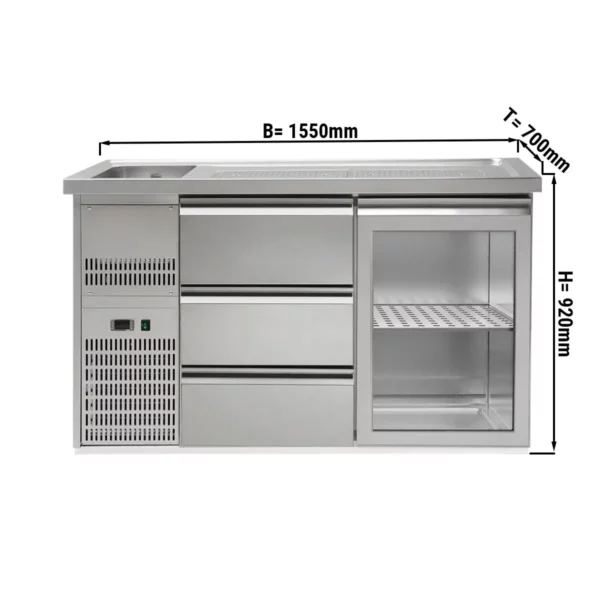 Pivní bar PREMIUM PLUS - 1550x700mm - 1 skleněná dvířka a 3 zásuvky