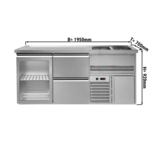 Pivní pult PREMIUM PLUS - 1950x700mm - 1 skleněná dvířka a 2 zásuvky