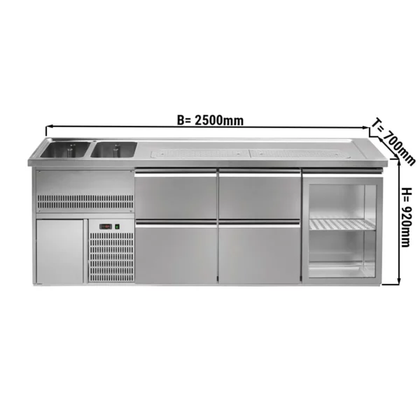 Pivní bar PREMIUM PLUS - 2500 x 700 mm - 1 dvířka a 4 zásuvky