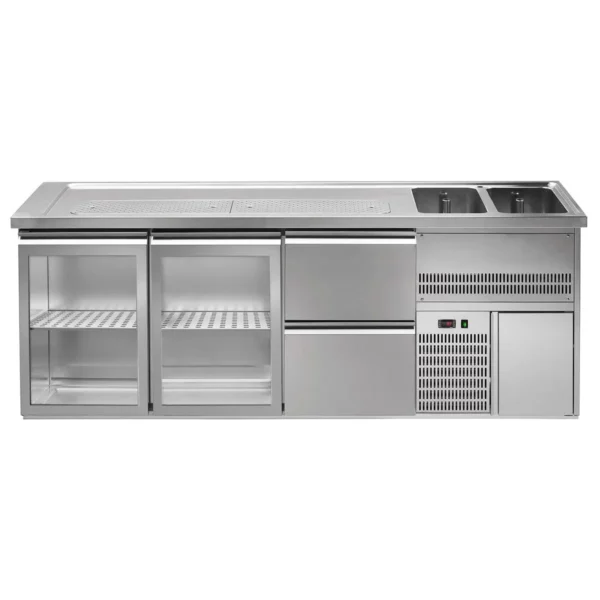 Pivní pult PREMIUM PLUS - 2500x700mm - 2 skleněná dvířka a 2 zásuvky - Image 3