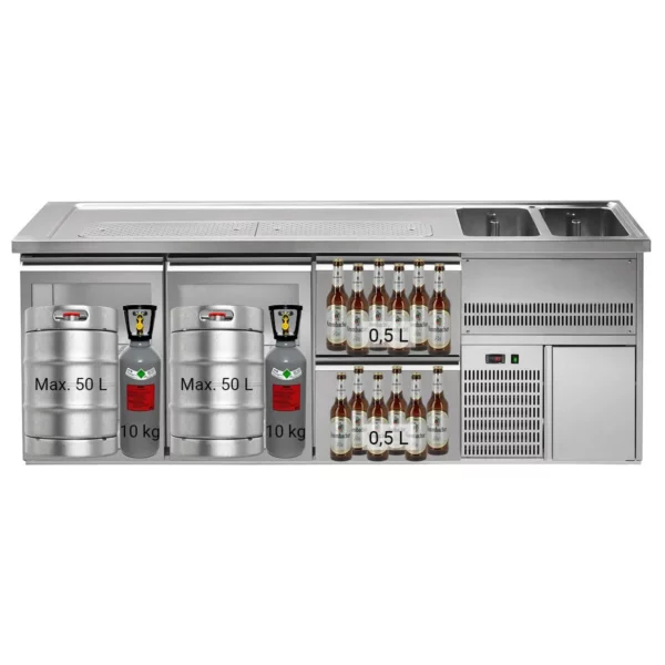 Pivní pult PREMIUM PLUS - 2500x700mm - 2 skleněná dvířka a 2 zásuvky - Image 4