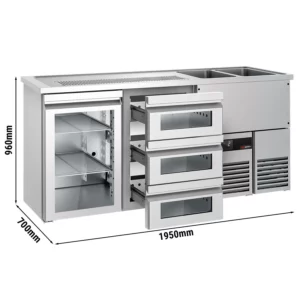 Pivní bar PREMIUM - 1950x700mm - 1 skleněná dvířka a 3 skleněné zásuvky
