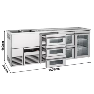 Pivní bar PREMIUM - 2500x700mm - 1 skleněná dvířka a 5 skleněných zásuvek