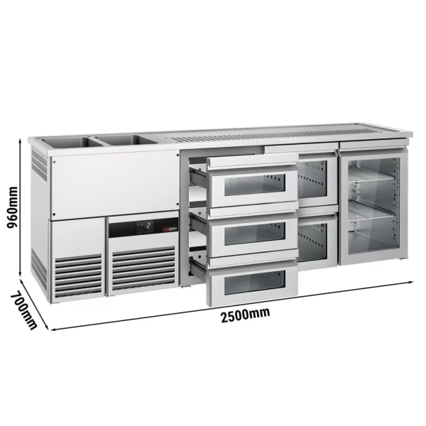 Pivní bar PREMIUM - 2500x700mm - 1 skleněná dvířka a 5 skleněných zásuvek