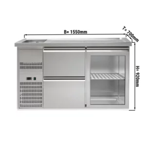 Pivní bar PREMIUM PLUS - 1550x700mm - 1 skleněná dvířka a 2 zásuvky