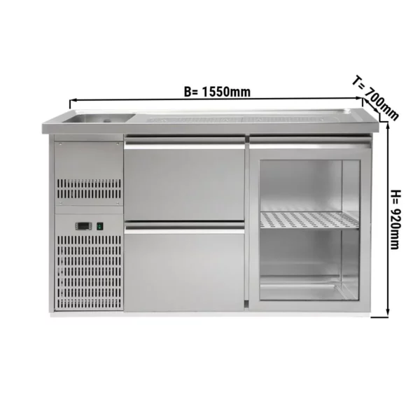 Pivní bar PREMIUM PLUS - 1550x700mm - 1 skleněná dvířka a 2 zásuvky