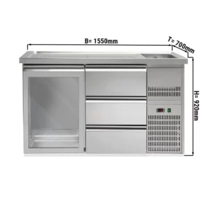 Pivní bar PREMIUM PLUS - 1550x700mm - 1 skleněná dvířka a 3 zásuvky