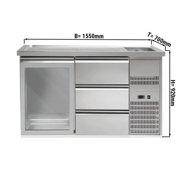 Pivní bar PREMIUM PLUS - 1550x700mm - 1 skleněná dvířka a 3 zásuvky